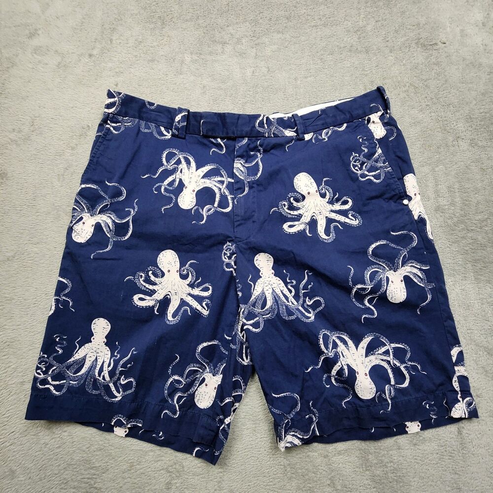 RLX Ralph Lauren Mens 38 Blue Octopus Print Shorts Nautical Watch Pocket Cotton